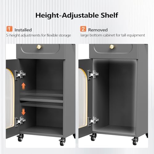OmySalon Salon Cart with Wheels, 3-Tier Rolling Beauty Cart with Glass Door & Dryer Holder, Mobile Hair Styling Station for Barber, Spa, Esthetician, Nail & Tattoo Artists, Lockable Storage, Grey - Image 3