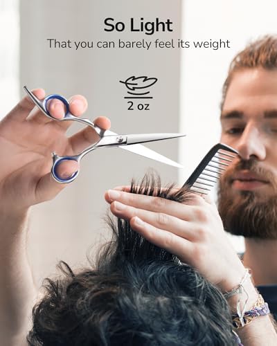 Hair Cutting Scissors, ULG Professional Hair Scissors 5.5 inch Right-Hand Razor Edge Barber Shears Salon Hair Cutting Shears Made of Japanese Stainless Steel, Hand Sharpened Blue - Image 6