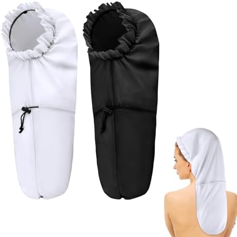 2 Pcs Large Shower Cap for Braids, Extra Long Shower Cap for Women Long Hair & Locs, Waterproof Hair Bonnets for Dreadlocks Drawstring Bath Caps for Women & Men (Black, White) by Unknown