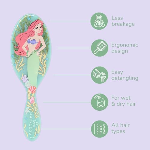 Wet Brush Disney Princess Ariel Original Detangler Hair Brush, Pain-Free Knot Removal, Flexible Bristles Detangle Wet or Dry Strands, Works on All Hair Types, Ergonomic Handle, Reduces Breakage - Image 3