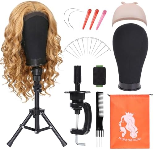 Wig Head Stand Set 22 Inch Wig Mannequin Head with Stand,Black by PWEOUKE