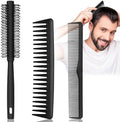 3PCS Comb Set Hair Combs for Men, Fine and Wide Tooth Comb, Roller Brush for Adding Volume, Hair Styling Mens Comb for Styling and Grooming, Frosted Texture by SalonSilk