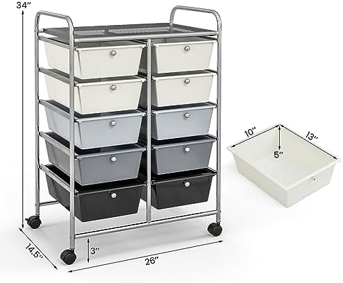 Giantex 10 Drawers Rolling Cart, Classroom Organizers, Storage Cart with Wheels, for Teacher Office Home School Supplies Tool Craft Art Paper, Gray Gradient - Image 3