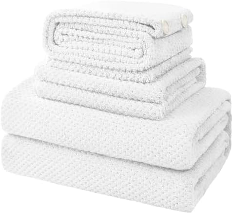 Soft Bath Towel Set of 4, Extra Large Microfiber Towels 35x70 in, Bath Towel Hand Towel Hair Towel Washcloths Set, Quick Dry, Highly Absorbent, for Bathroom Shower Pool Hotel Beach (White, 4 Piece) by BESTCHOICEFORYOU%EF%BC%81