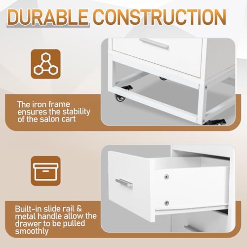 Winado Beauty Salon Trolley Cart with 2 Drawers, 3 Tool Holders, White - Image 5