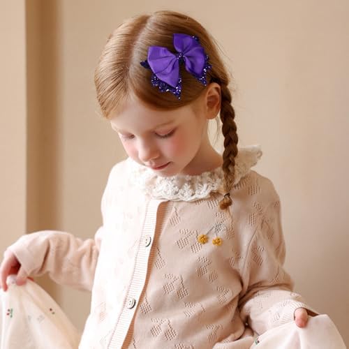 Glitter Dark Purple Hair Bows 3.5in Shiny Sequin Ribbon Dress Bow Alligator Clips for Girls Women Kids Mardi Gras Easter Halloween Party Costume Outfit Decor Accessory Birthday Gift - Image 4