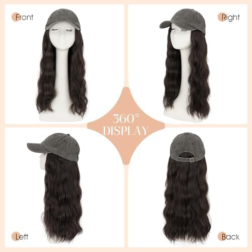 Rich Choices Hat Wigs for Women,Dark Gray Baseball Cap with Hair Extensions for Women,Caps with Wavy Curly Synthetic Long Hair Attached Adjustable Baseball Cap Wig 18 Inch Dark Brown Hair - Image 5