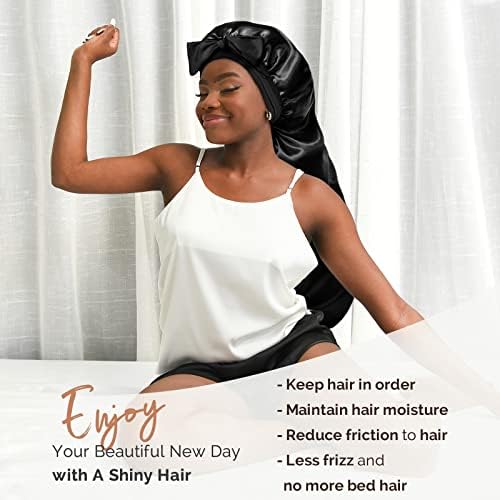YANIBEST Silk Feeling Bonnet for Sleeping Braid Bonnet for Long Hair Black - Image 4