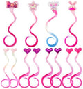 12 Pieces Hair Clips for Girls, Bow Curly Pink Gradient Hair Extensions for Kids, Little Girl Hair Clips Accessories for Ponytails Princess Dress Up by LittleWorld