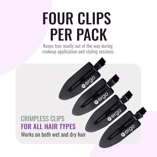 ERGO No-Crease Hair Clips – 4 Pcs Heat-Resistant Crimpless Clips for Hair Styling, Sectioning, Makeup | No Bend Clips for Women, Curls, Bangs, Salon Use - Image 4
