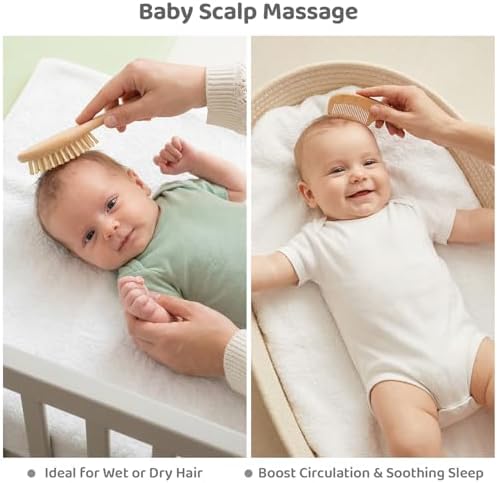 5 Piece Baby Hair Brush Set, Wooden Baby Brush and Comb Set with Natural Soft Goat Hair Bristles, Cradle Cap Brush, Baby Essentials Grooming Kit for Boy Girl - Image 5