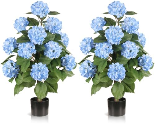 3FT Artificial Hydrangea Tree,Blue 2 Pack by Gicbzkoz