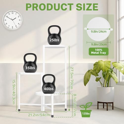3 Tier Large Plant Stand Indoor Outdoor, 10 In Wide Tray, White - Image 3
