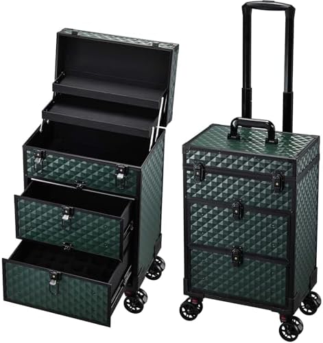 Rolling Train Case 2 Large Drawers Salon Cart Cosmetology Case on Wheels by Yueieoun