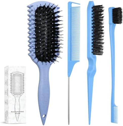 Curl Defining Brush, Curly Hair Brush Products With 3 Pcs Slick Back Hair Brush Set Bristle Brush Edge Control Teasing Comb for women (Blue) by Unknown