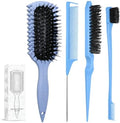 Curl Defining Brush, Curly Hair Brush Products With 3 Pcs Slick Back Hair Brush Set Bristle Brush Edge Control Teasing Comb for women (Blue) by Unknown