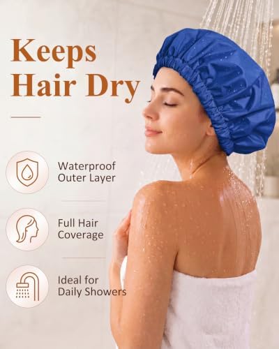 Edoneery Shower Caps for Women Reusable Waterproof, Shower Hair Cap - Image 2
