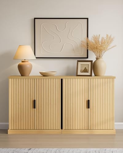 VASAGLE Contemporary Buffet Cabinet with Adjustable Shelves, Fluted Doors - Image 7