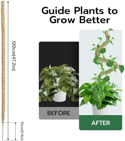 Mcbazel Bendable Moss Pole for Plants 47 Inch, Monstera Plant Support Stake with 7mm Aluminum Core, Coconut Coir Climbing Pole for Monstera Pothos Philodendron, Complete Kit with Ties & Rope - Image 3
