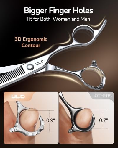ULG Professional Hair Thinning Scissors & Shears, 6.5" 440C Japanese Stainless Steel Barber Scissors, Hand-Honed Razor Sharp Blades & Ergonomic Offset Handle for Salon & Home Use - Image 6