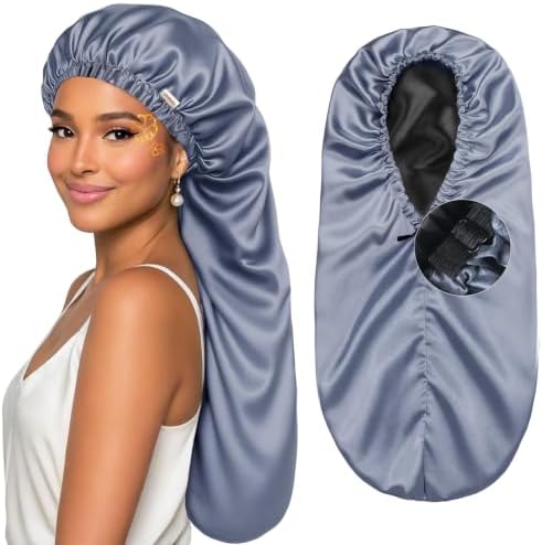 YANIBEST Adjustable Satin Sleep Bonnet, Double Layer Extra Long Hair Bonnet by yanibest