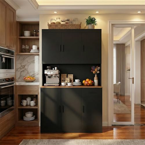 DIYART 71 Inch Black Pantry Cabinet with Power Outlet, Heavy-Duty Freestanding Kitchen Storage Organizer with Reinforced Frame, Pantry Hutch for Kitchen, Dining Room, Living Room - Image 6
