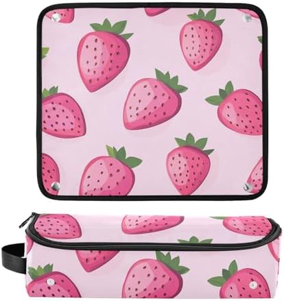 Hair Tools Travel Bag with Heat Resistant Mat Detachable 2-in-1 Curling Iron Travel Case Hot Tools Organizer for Straightener Flat Iron Pink Strawberries - Image 3