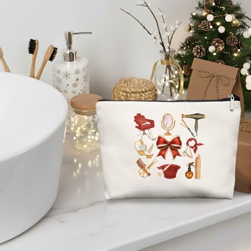 Chrisamas Hairstylist Gifts Women Makeup Bag Make Up Bag, Cosmetic Bags for Hairstylists, Hairdresser Gifts for Cosmetology Student Teen Girls(Red) - Image 4