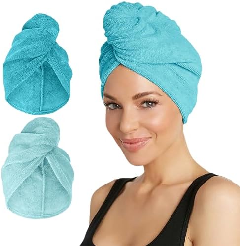 Turbie Twist Microfiber Hair Towel, Dark & Light Aqua (2 Pack) by TurbieTwist