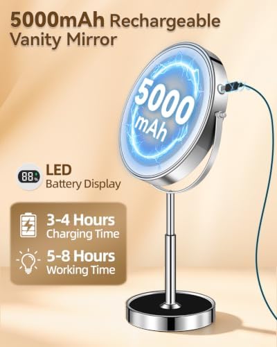 9" Lighted Makeup Mirror with Light,30X Magnifying Height Adjustable Mirror - Image 5