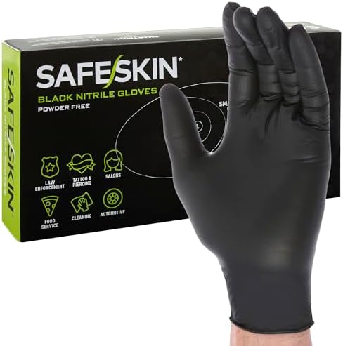 SAFESKIN Black Nitrile Disposable Gloves Powder Free Latex Free Tattoo, Food Prep, 3.5 mil by SAFESKIN