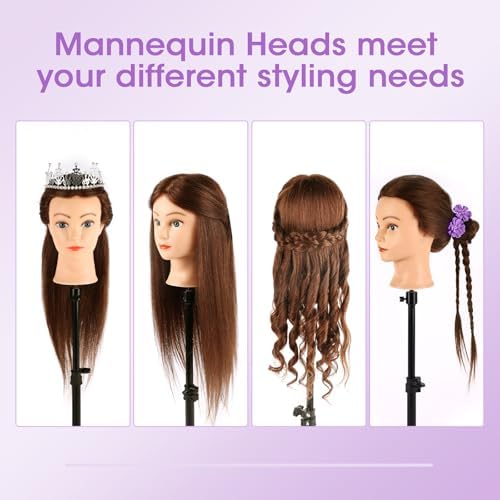 Mannequin Head with 100% Human Hair,22''Doll Head for Real Hair Styling - Image 2