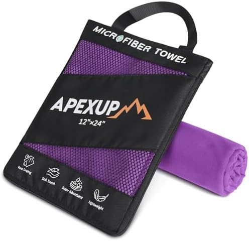 APEXUP Microfiber Travel Towel, Ultra Absorbent Quick Dry Towels, Lightweight Gym Sports Camping Towel for Workout, Yoga, Beach, Shower, Swimming (24"×12", Purple) by APEXUP