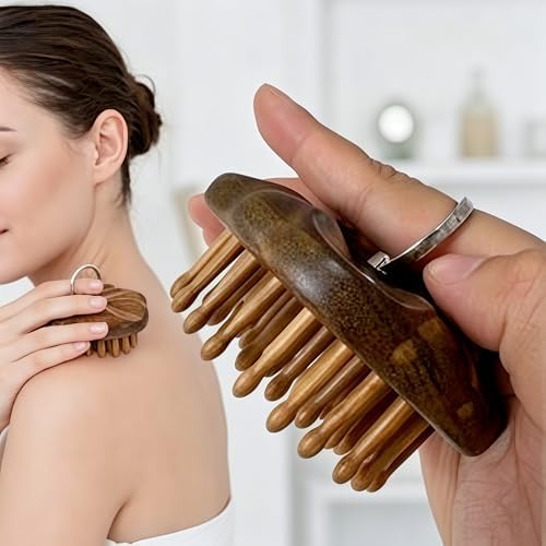 Wooden Scalp Massager for Hair Growth, Bamboo Head Brush with 54 Thin Teeth to Stimulate Circulation, Hair Massage Natural Gua Sha Matte Brush Tool for Face & Body, Flower Design with Ring (1 Pack) - Image 5