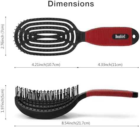 NuWay® DoubleC® Scalp Care Hair Brush – Patented Double Curve Design for Scalp Massage, Vented Blow-Dry Styling, Wet & Dry Hair, All Hair Types (Black & Red) - Image 3
