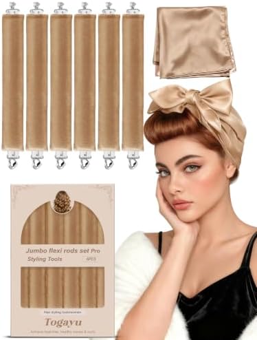 Heatless Curling Rods, Overnight Hair Curlers to Sleep In - No Heat Curls Set with Jumbo Velvet Rollers, Soft Sleep Hair Curler Kit for Medium & Long Hair by TogayuSelected