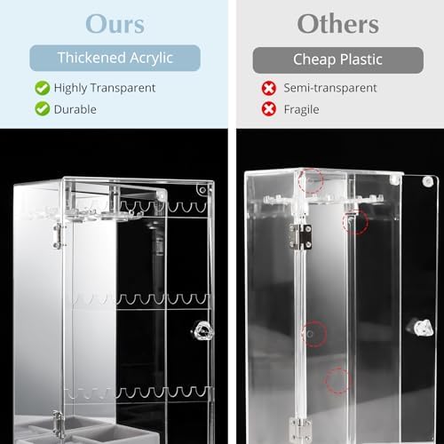 Lolalet Earring Holder Organizer, Acrylic Jewelry Organizer Rotating Clear Earrings Display Box, Dust-proof Jewelry Storage Case with Velvet Tray -Earringmirror - Image 4