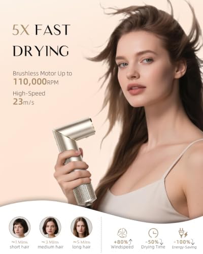 RUCHA 8 in 1 Hair Styler & Hair Dryer Brush Blow Dryer, 110,000 RPM High Speed Nora Hair Styler, Multi Professional Hot Air Styler for Straightening Curling Volumizing Drying, Champagne Gold - Image 5