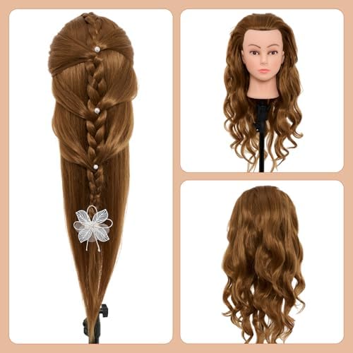 28Inch Mannequin Head with 80% Real Human Hair - Doll Head for Hair Styling Braiding Curling,Cosmetology Mannequin Head with hair with Table Clamp Hair Styling Set (Blonde) - Image 4