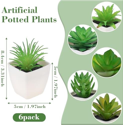 Gresorth 6 Pcs Small Artificial Succulents Fake Plant Potted Decoration - Image 2