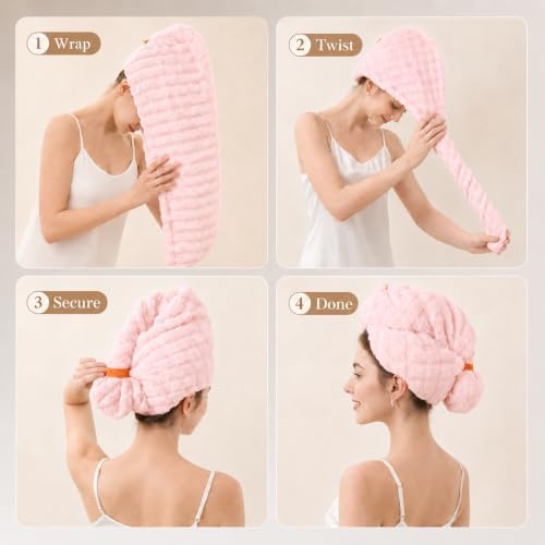 Microfiber Hair Drying Towel 2Pack, Large Size for Women, with Elastic Band - Image 5