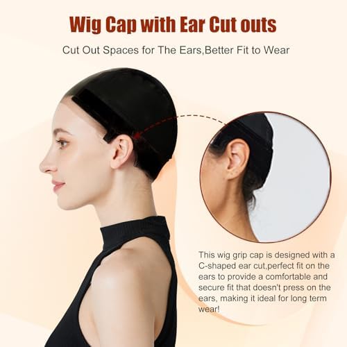 Xiushumyi Lace Wig Cap for Women,Adjustable Wig Grip Cap with Grip Band for Keeping Wigs In Place,Non Slip Caps Make Your Wigs Be Glueless (Black) - Image 3