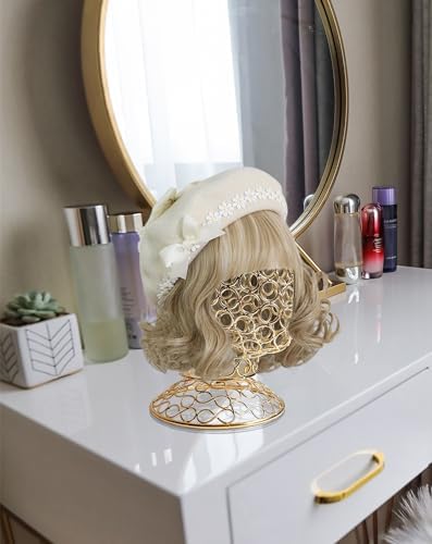 CHADWICK 21-Inch Openwork Metal Ring Mannequin Head Stand, Gold - Image 4