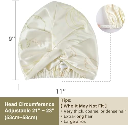 ZIMASILK 22 Momme 100% Pure Silk Bonnet for Sleeping, Ivory-Fruit Line Art - Image 5