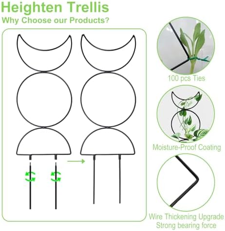 4 Packs 19 in Heighten Trellis for Climbing Plants Indoor, HENABLE Small Garden Metal Trellis for Potted Plants Outdoor for Vine Ivy Flower Plant Support, 4 Different Black Iron Patterns - Image 2