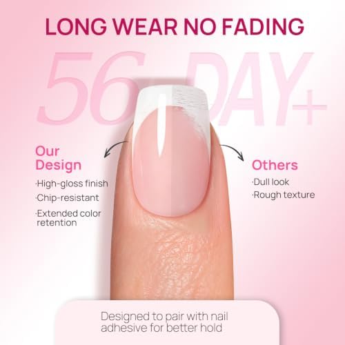 Krofaue French Tip Nails - Press On Nails Short Square Glossy - Image 2