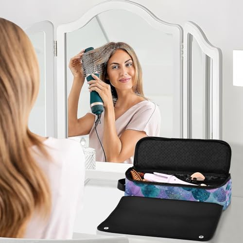 Hair Tools Travel Bag with Heat Resistant Mat 2-in-1 Hot Tools Travel Bag Organizer Flat Curling Iron Travel Case for Straightener Watercolor Mermaid Scales Dots Purple - Image 6