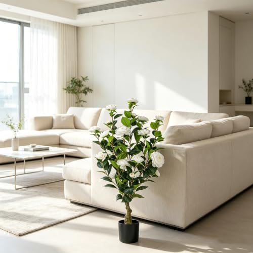 2‑Pack 3FT White Artificial Potted Camellia Tree Home Decor - Image 6