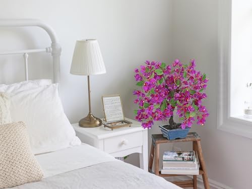 Briful Artificial Bougainvillea Tree in Blue Pot 18.5" Tall Faux Bougainvillea Floral Tree Tropical Silk Fake Bougainvillea Plant for Home Office Living Room Table Décor(Purple) - Image 6
