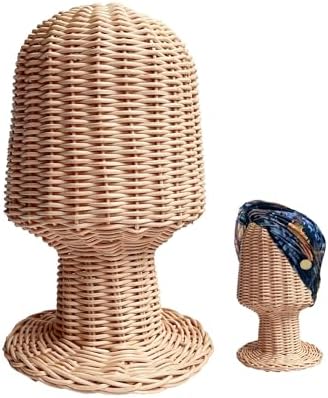 CHADWICK Rattan Mannequin Head Stand, Hat & Wig Display Holder, Handmade Wicker Showcase, Rustic Cap Rack, Stable Base, Unique Vine Woven Design, for Home, Hair Salon, Lightweight & Durable by CHADWICK